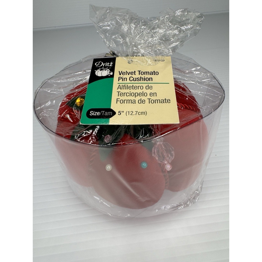 Dritz Pink Velvet Tomato Pin Cushion by Dritz #653115 Rhinestone Stem Bead Charm